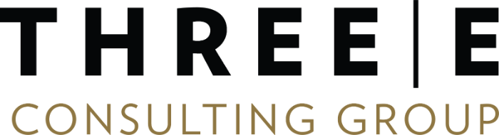 Three E Consulting Group Black and Yellow Text Logo
