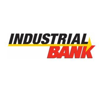 Industrial Bank Black and Red Text Logo With Yellow Line