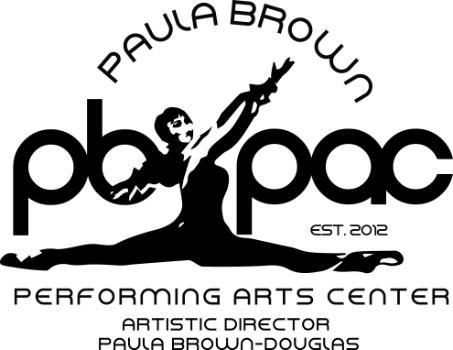 Paula Brown Performing Arts Center Logo with Graphic of Dance Doing a Split