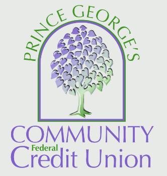 Prince Georges Community Federal Credit Union Green and Purple Text Around Green and Purple Tree
